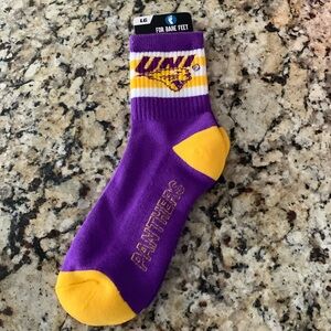 New mens or womens UNI northern Iowa panthers crew purple yellow large socks